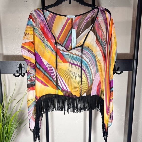 Do & Be multi color fringe sheer top size medium - Picture 2 of 13